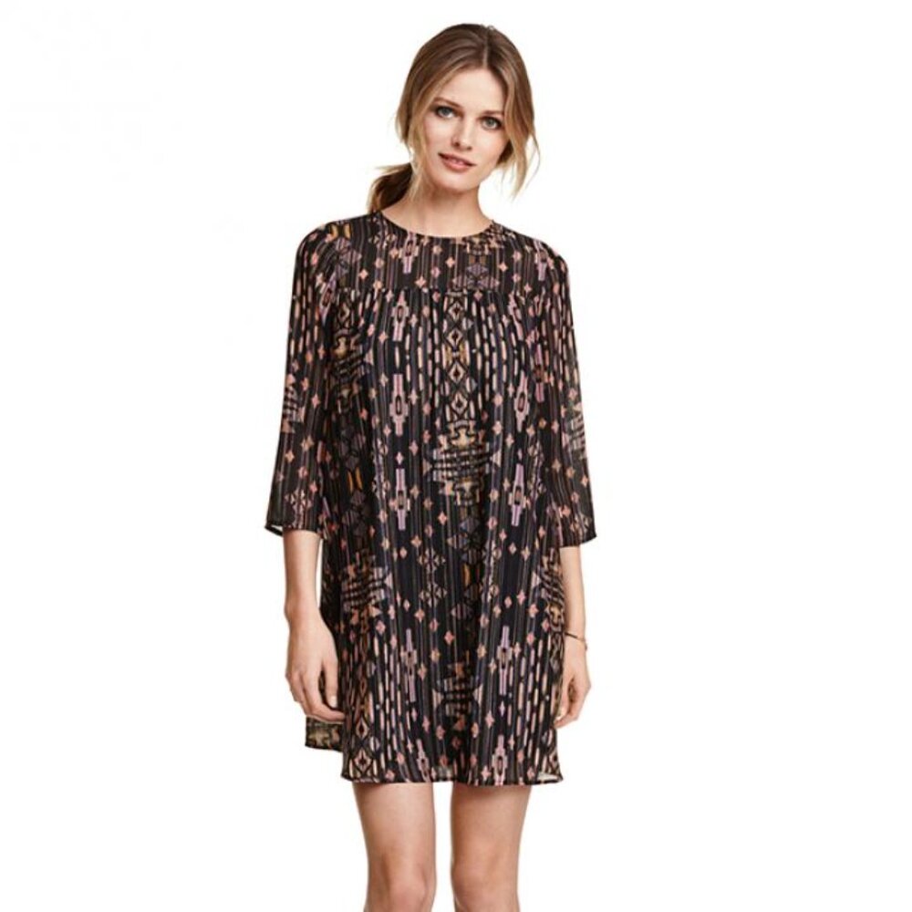 H&M Patterned Retro Style Swing Dress, Fully Lined, Size 6